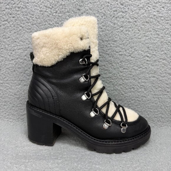 Marc Fisher Boots Womens 6.5 Shoes Black Daven Shearling Hiker Ankle Booties - Picture 3 of 12